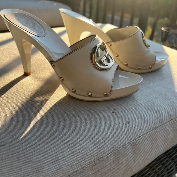 Gucci beige hi heel slide in sandals size 8 - Picture 6 of 12